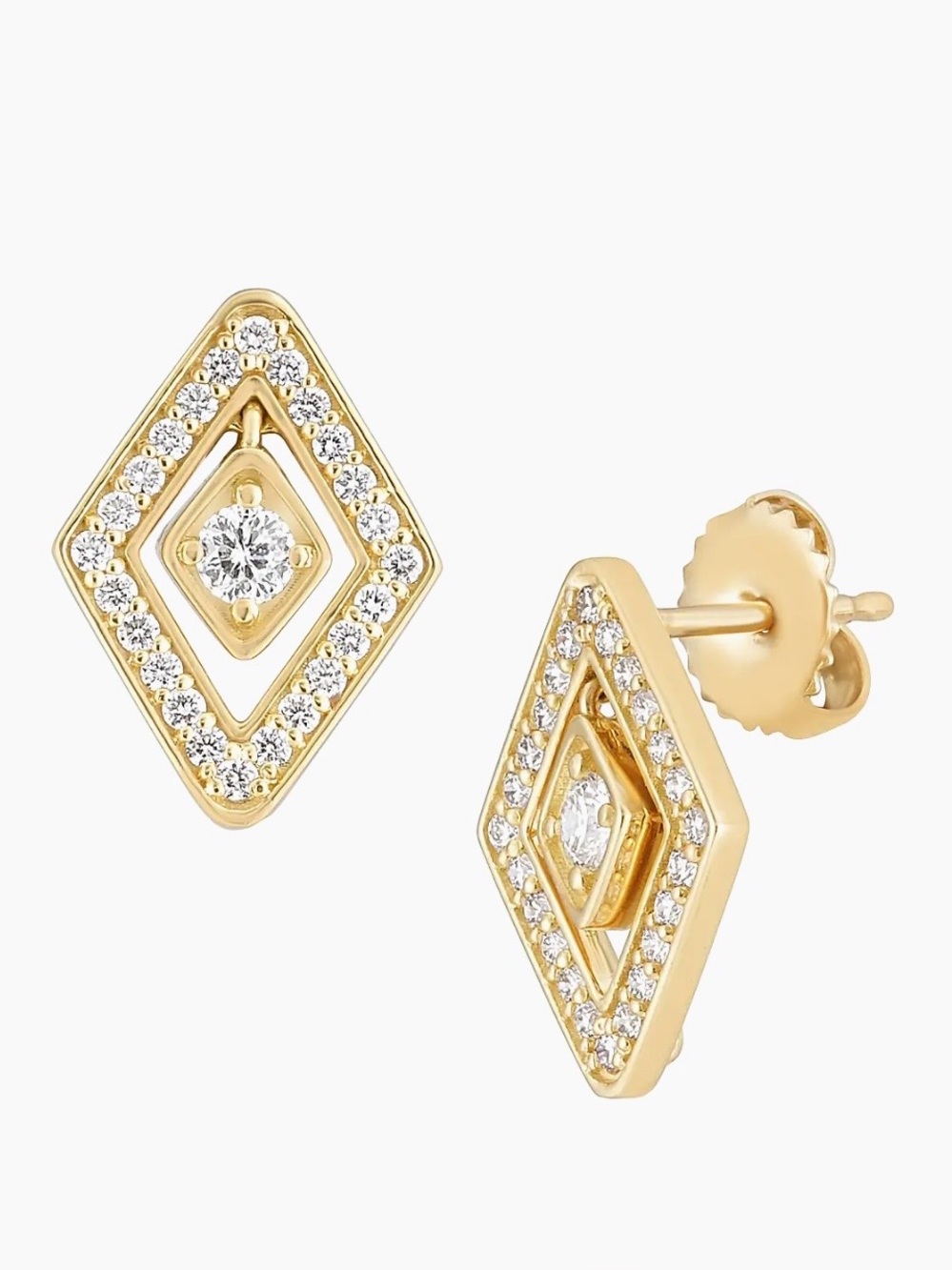 ROBERTO COIN 18 KARAT YELLOW  GOLD DIAMANTE DIAMOND GEOMETRIC HALO EARRINGS NEW